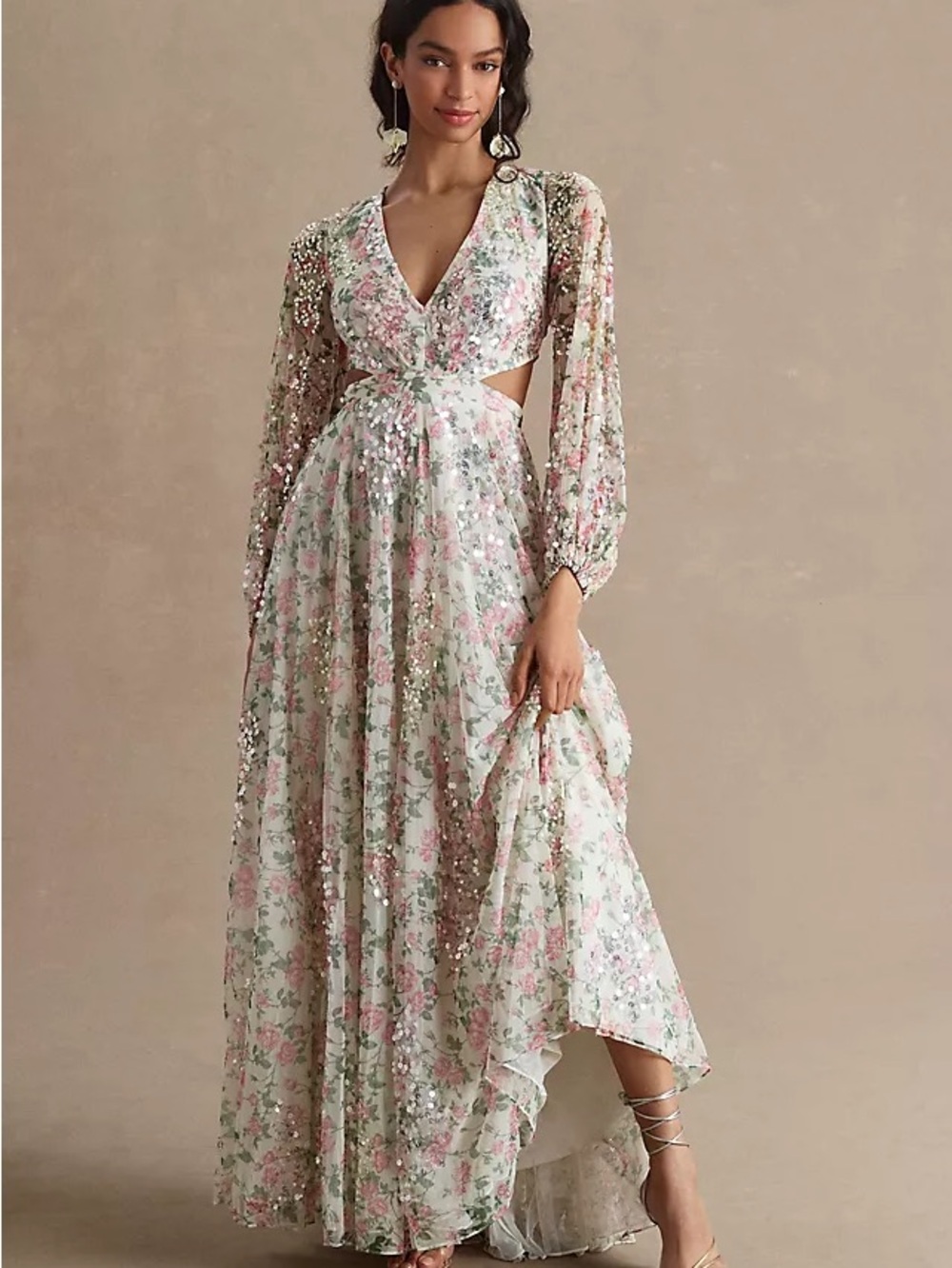 Mac Duggal Pink Floral Sequin High-Low Maxi Dress size 0 brand nee